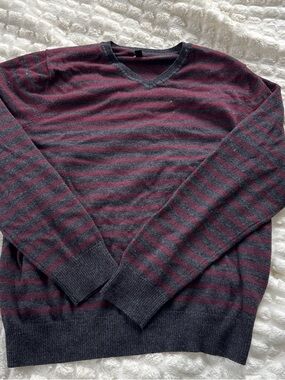 Apt. 9 Men's V-Neck Stripe Sweater - Charcoal & Burgundy